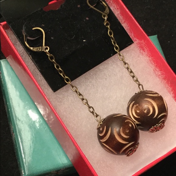 HOST PICK-Carved Tribal Earrings w/ Brass Hardware - Picture 2 of 6